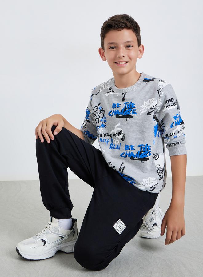 ستايلي طقم من سويت شيرت مطبوع وجوغر - Image 1